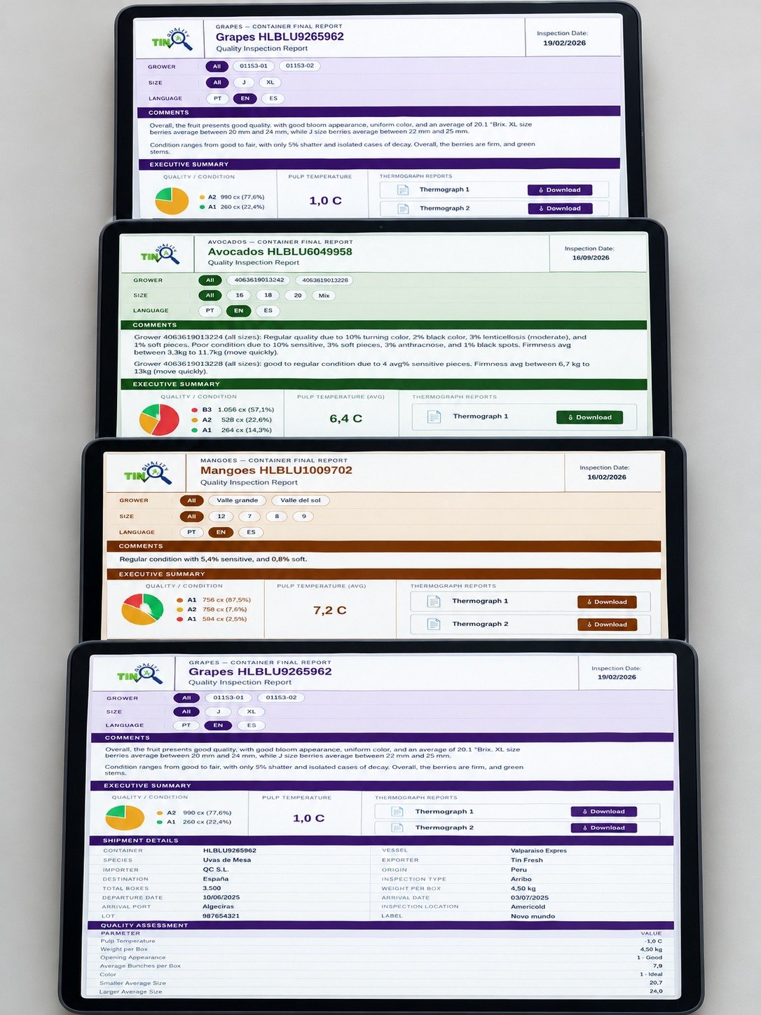 Aplicativo móvel Tin Quality para inspeções offline