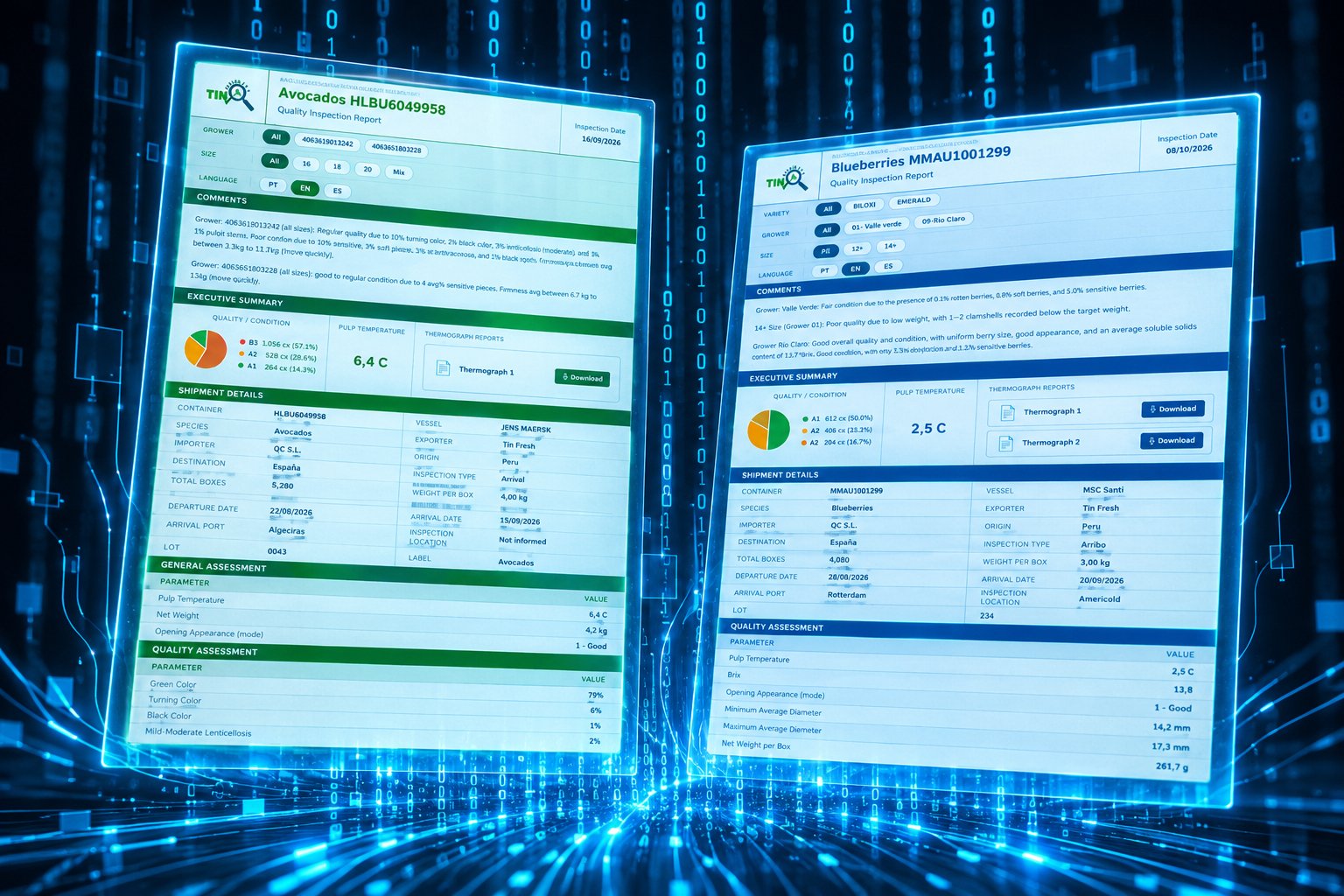 Plataforma de relatórios de inspeção Tin Quality